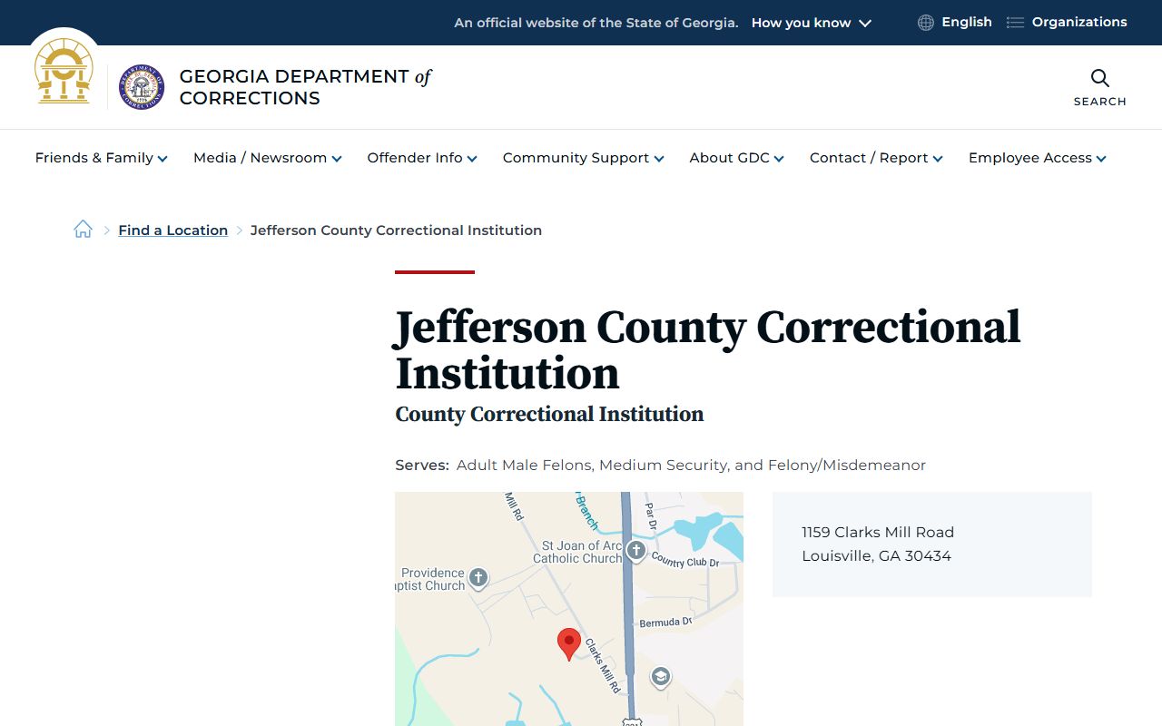 GDC Jefferson County Correctional Institute offender location record